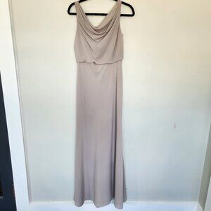 Jenny Yoo Bridesmaid Maxi Dress Cowl Neck Sleeveless Madelyn Taupe Beige Size 4